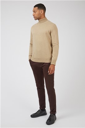  Sand Cotton Signature Knitted Roll Neck Jumper