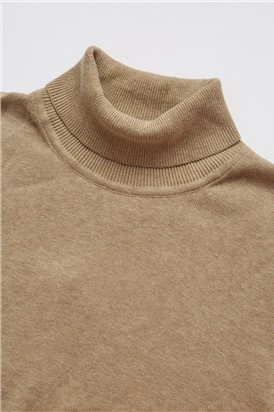  Sand Cotton Signature Knitted Roll Neck Jumper