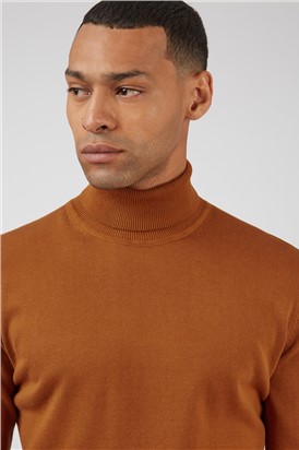  Dark Orange Cotton Signature Knitted Roll Neck Jumper