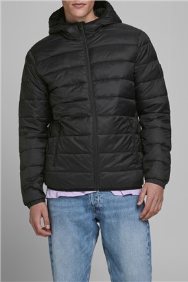 JACK & JONES Black Hooded Puffer Jacket