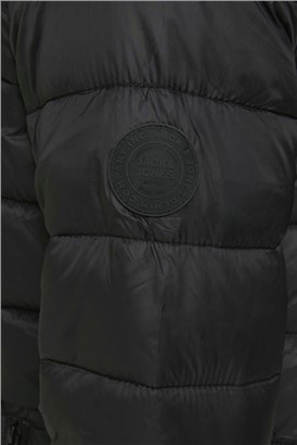 JACK & JONES Black Hooded Puffer Jacket