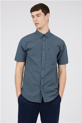  Sea Blue Short Sleeve Gingham Shirt