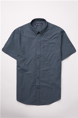  Sea Blue Short Sleeve Gingham Shirt