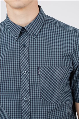  Sea Blue Short Sleeve Gingham Shirt