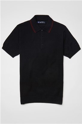  Black Short Sleeve Knitted Textured Polo Shirt