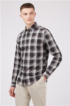  Black Long Sleeved Faded Checked Shirt