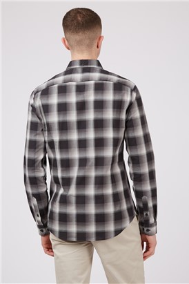  Black Long Sleeved Faded Checked Shirt