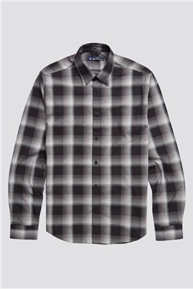  Black Long Sleeved Faded Checked Shirt