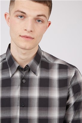  Black Long Sleeved Faded Checked Shirt