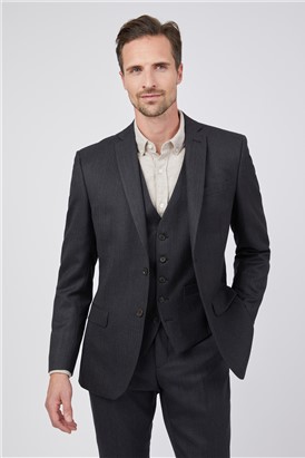  Tailored Fit Charcoal Herringbone Suit Jacket