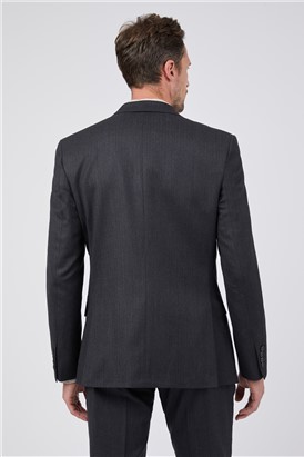  Tailored Fit Charcoal Herringbone Suit Jacket