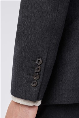  Tailored Fit Charcoal Herringbone Suit Jacket