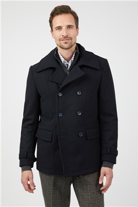  Regular Fit Wool Blend Melton Pea Coat