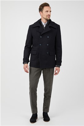  Regular Fit Wool Blend Melton Pea Coat