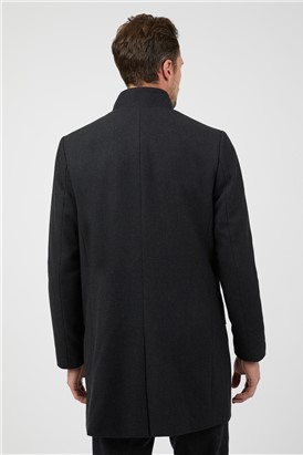  Regular Fit Charcoal Funnel Neck Overcoat