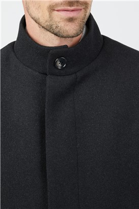  Regular Fit Charcoal Funnel Neck Overcoat