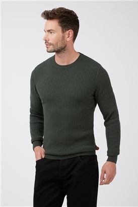  Trekking Green Stewart Rib Cable Crew Neck Jumper