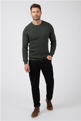  Trekking Green Stewart Rib Cable Crew Neck Jumper