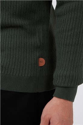  Trekking Green Stewart Rib Cable Crew Neck Jumper