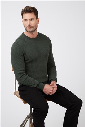  Trekking Green Stewart Rib Cable Crew Neck Jumper