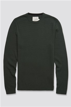  Trekking Green Stewart Rib Cable Crew Neck Jumper