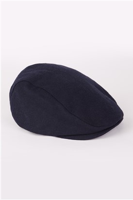  Navy Melton Flat Cap