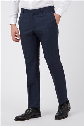  Slim Fit Navy & Orange Windowpane Checked Trousers