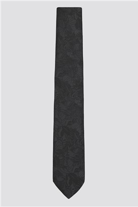  Black Sketch Hawaiian Floral Tie