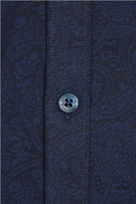  Regular Fit Navy Paisley Jacquard Shirt