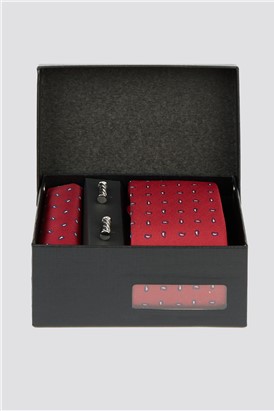  Burgundy Tie, Handkerchief And Cufflink Set