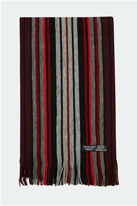  Red, Black And Grey Stripe Scarf