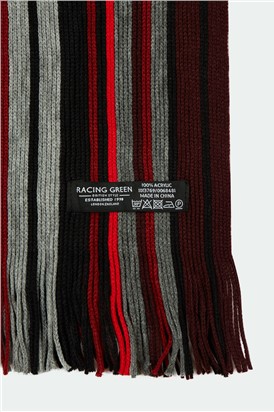  Red, Black And Grey Stripe Scarf