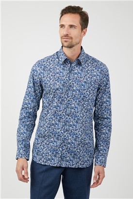  Long Sleeve Navy Blue Floral Print Shirt