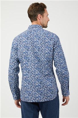  Long Sleeve Navy Blue Floral Print Shirt