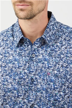  Long Sleeve Navy Blue Floral Print Shirt