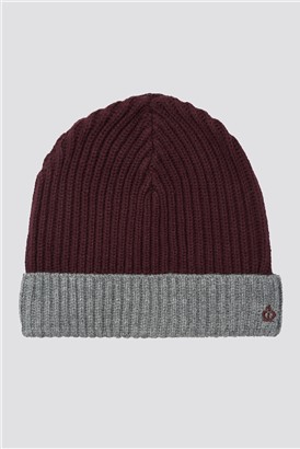  Burgundy Colour Block Beanie Hat