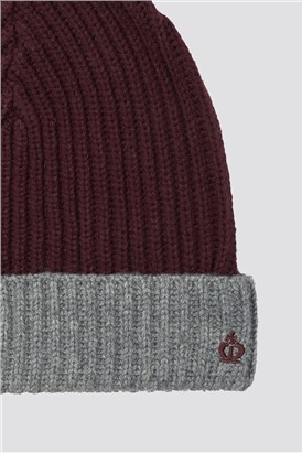  Burgundy Colour Block Beanie Hat