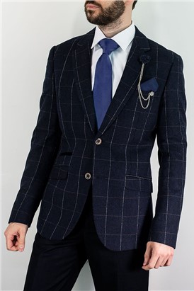  Slim Fit Navy Check Angels Suit Jacket