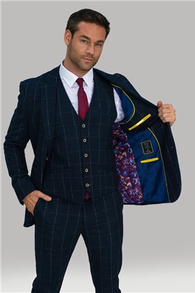  Slim Fit Navy Check Angels Suit Jacket