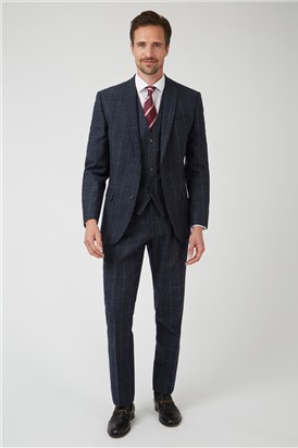  Tailored Fit Navy Check Suit Jacket