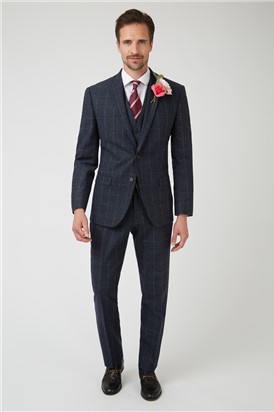  Tailored Fit Navy Check Suit Jacket