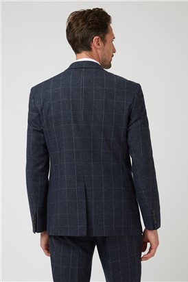  Tailored Fit Navy Check Suit Jacket