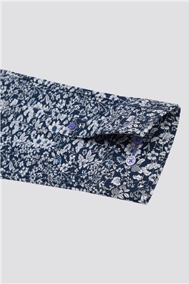 Stvdio By  Classic Fit Navy and White Floral Shirt