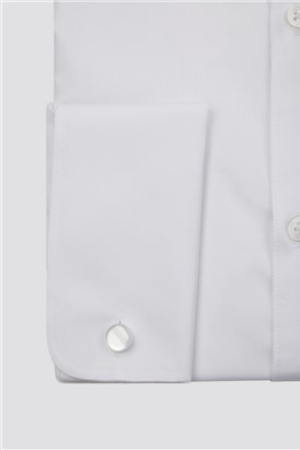  Regular Fit Double Cuff Point Collar White Poplin Shirt