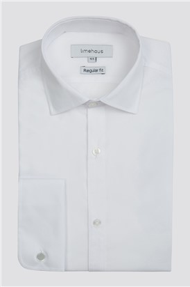  Regular Fit Double Cuff Cutaway Collar White Poplin Shirt