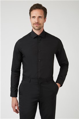  Slim Fit Single Cuff Black Poplin Shirt