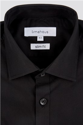  Slim Fit Single Cuff Black Poplin Shirt