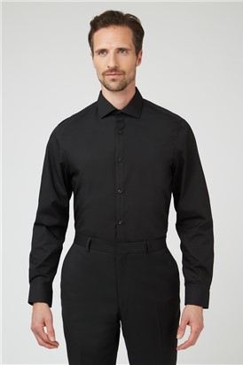  Regular Fit Single Cuff Black Poplin Shirt