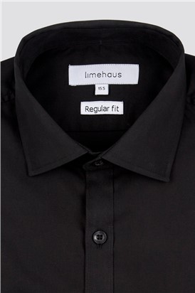  Regular Fit Single Cuff Black Poplin Shirt