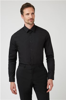  Slim Fit Single Cuff Black Poplin Shirt